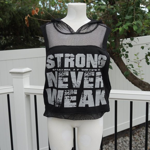 Athleisure Black Mesh Muscle Tank Top Hoodie - Picture 1 of 6